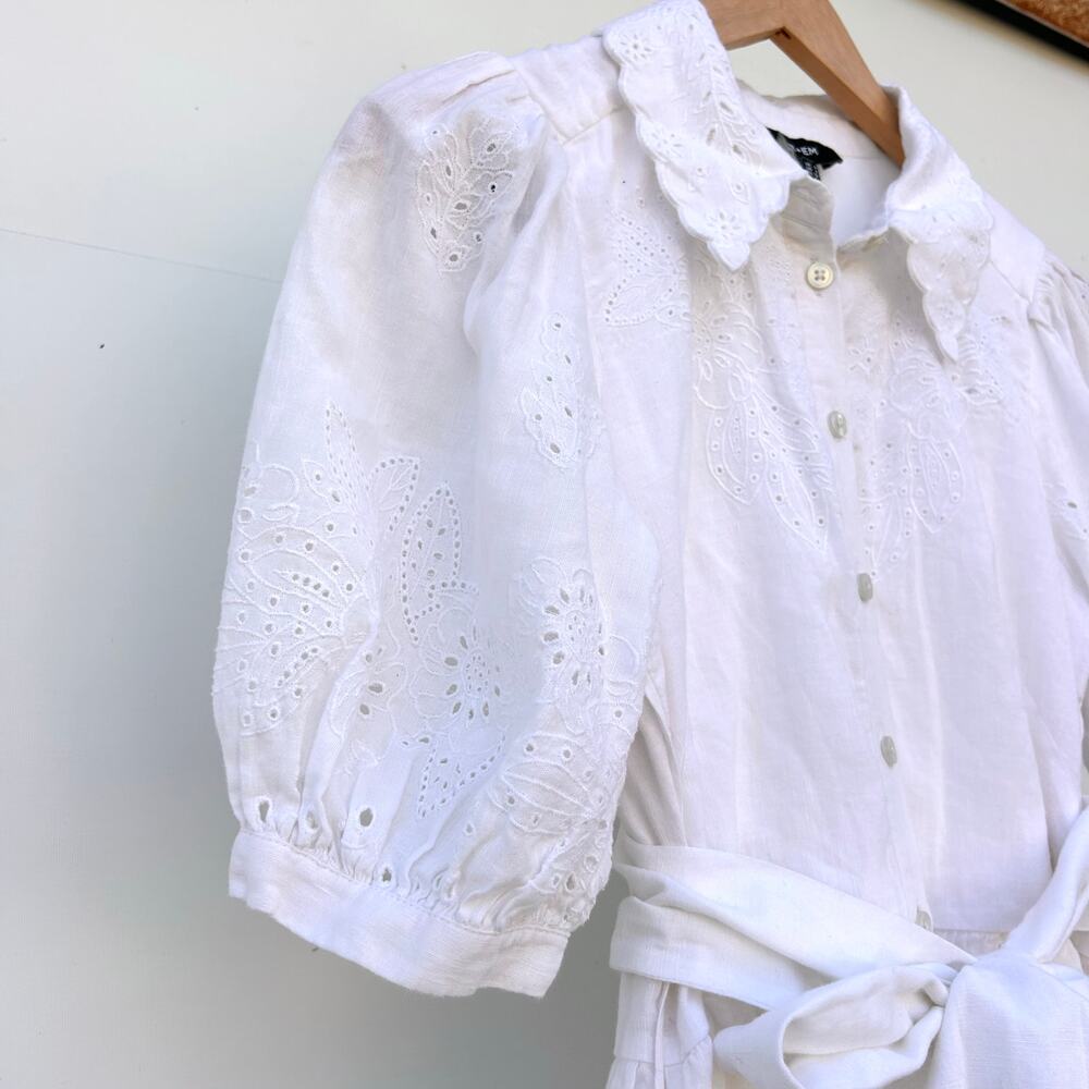 ME+EM Broderie Anglaise White Maxi Belted Puff Sleeve Dress Lace Cottage 0 - Picture 10 of 11